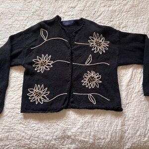 Elegant Black Floral Cardigan
